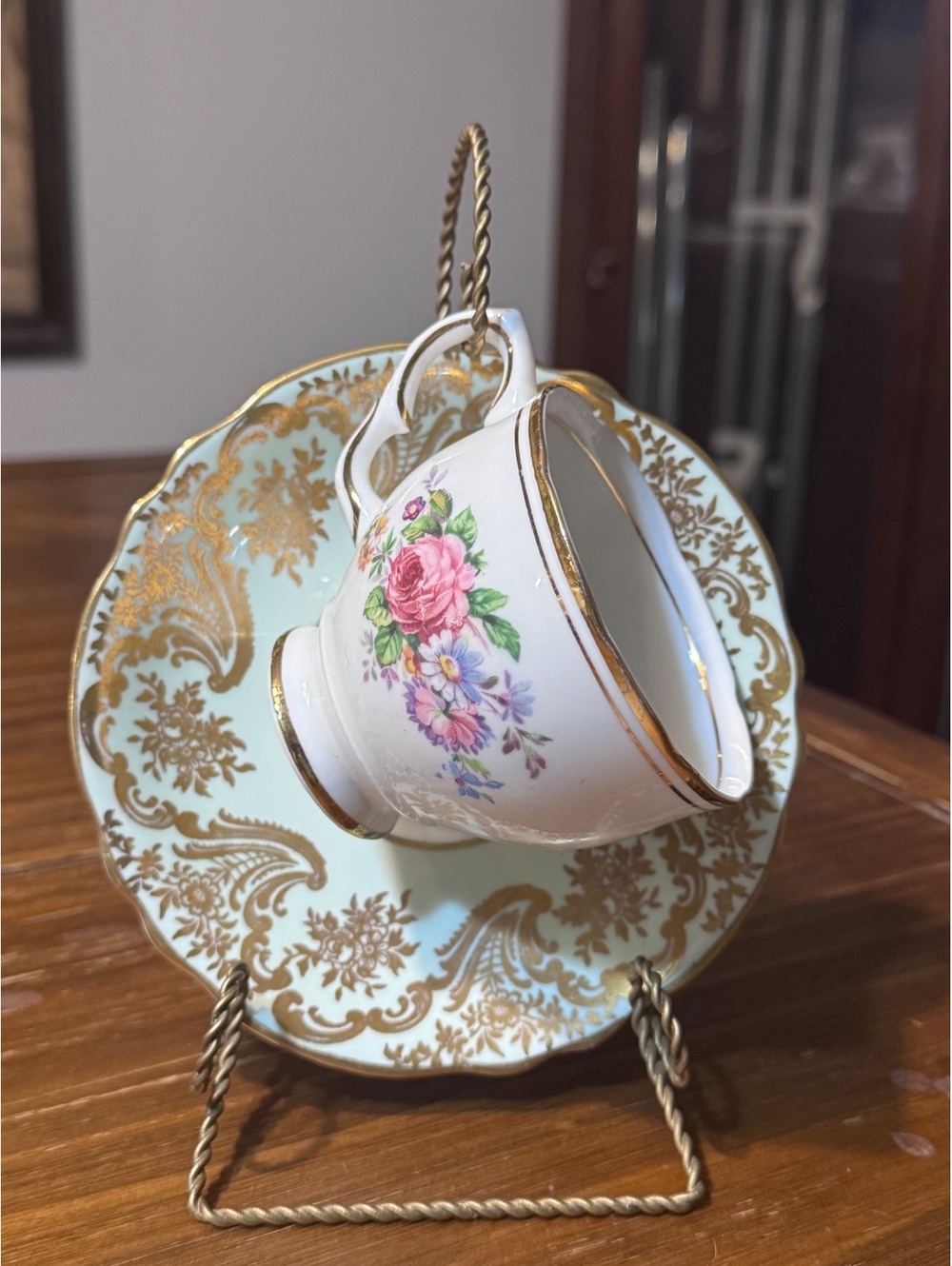 Vintage Paragon & Salisbury Bone China Teacup Saucer Set England Floral Gold